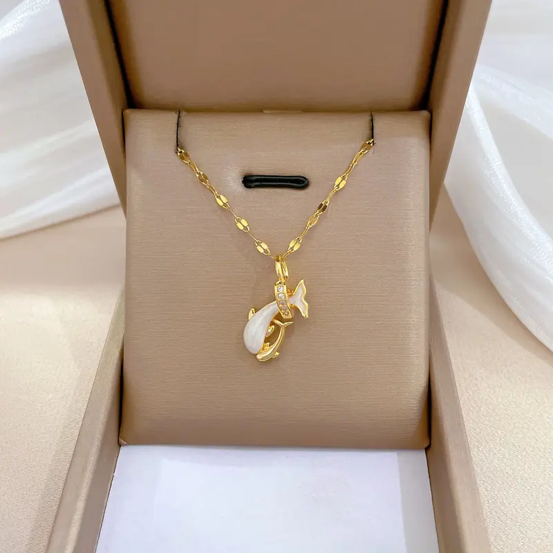 Light luxury temperament gorgeous dolphin necklace temperament hundred matching collarbone chain titanium steel chain