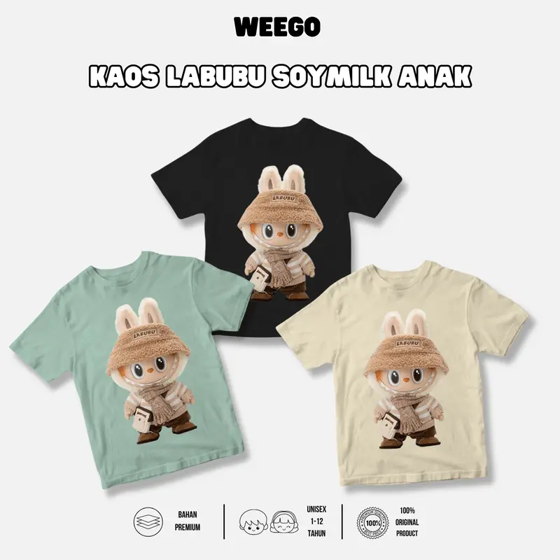 Kaos Anak Laki Laki Perempuan Lengan Pendek Atasan Usia 1-11 Tahun Motif Karakter Labubu Soymilk K166 Full Color Cotton Combed 30s - WEEGO 0