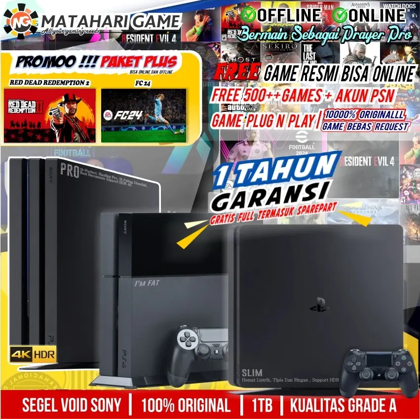 Playstation 4 Original | PS4 SONY 1TB FAT | SLIM | PRO Bonus 500++ Games GARANSI 1TAHUN