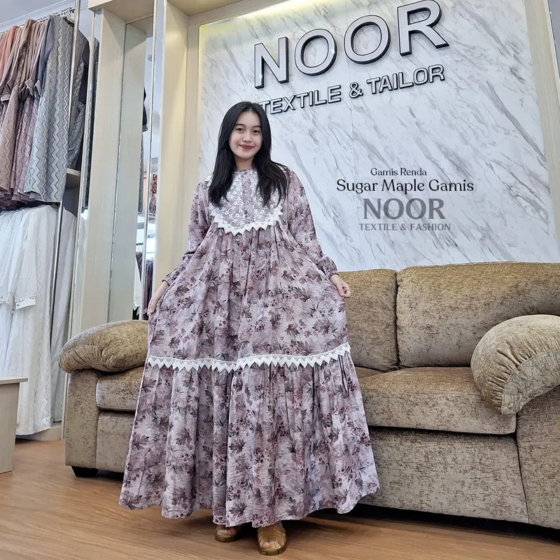 Sugar Maple Gamis Renda | Gamis Renda | Gamis Classic | Vintage Dress | ALL SIZE | Gamis Muslim Wanita | Seragaman Kancing Kantong Nyaman Simple 0