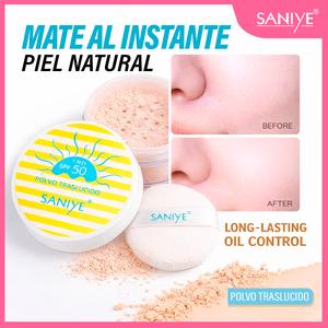 SANIYEPolvo fijador de protección solar SPF 50 Control de aceite de larga duración, acabado mate natural, ligero y natural.，Polvos sueltos transparentes