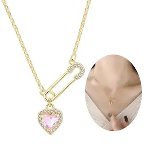 Kalung Titanium Terbaru Peniti Gantung Love Permata Pink