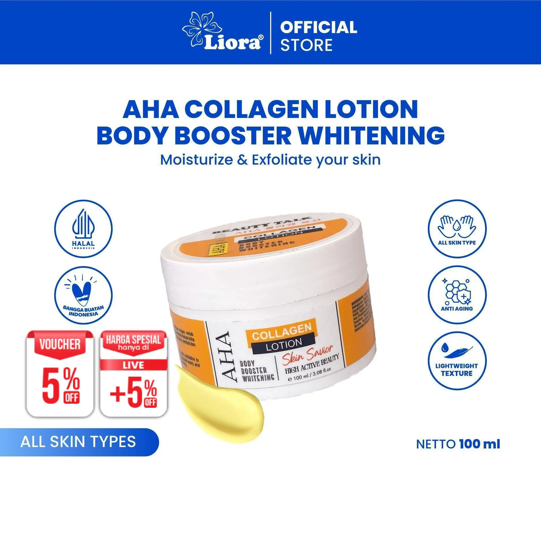 BEAUTY TALK AHA Collagen Body Booster 100 ML | Whitening Lotion dengan AHA Collagen untuk Kulit Cerah dan Lembap Mencerahkan Tubuh Mengangkat sel kulit mati dan Mempercepat Pencerahan Tangan Kusam Hingga Seluruh Tubuh