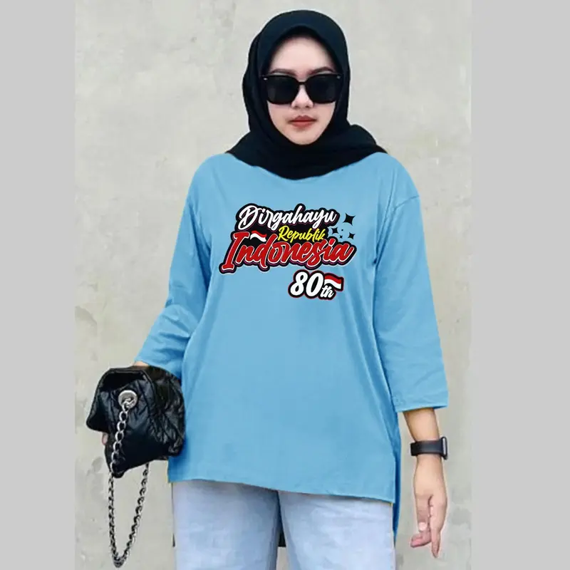 Atasan Oversize Kemerdekaan NKRI Lengan 7/8 / Atasan HUT RI 80 th 2025/ Kaos Seragam Agustusan Kekinian Murah Wanita Baju 3