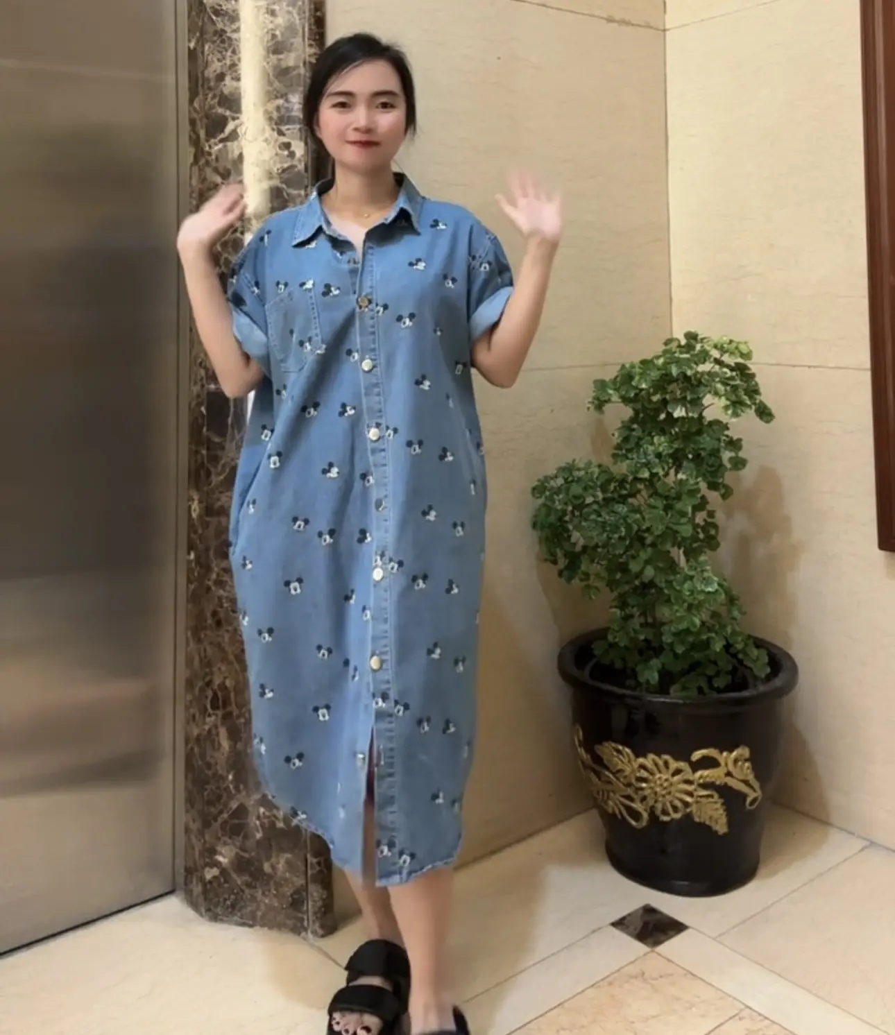 KEUNTA [Jens micky Kemeja Terusan Midi] - Pakaian Wanita Fashion PREMIUM Kemeja Panjang MIdi Dress Tunik - Terusan Kaos Halus Premium printing