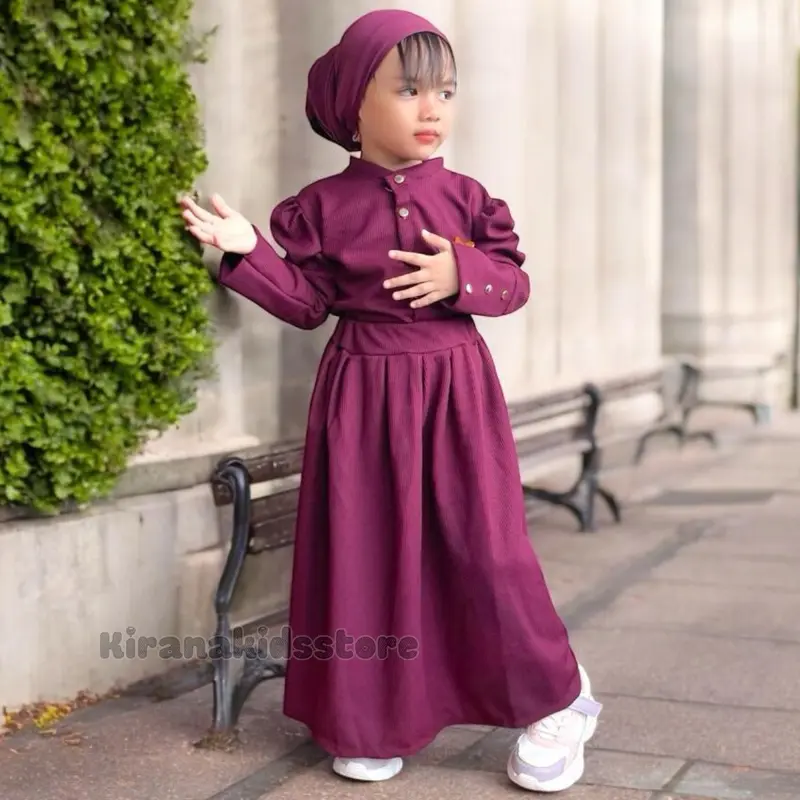 One Set Rok knit anak perempuan model baju crop untuk lebaran usia 3 sampai 12 tahun Muslim Nyaman Setelan Atasan 0