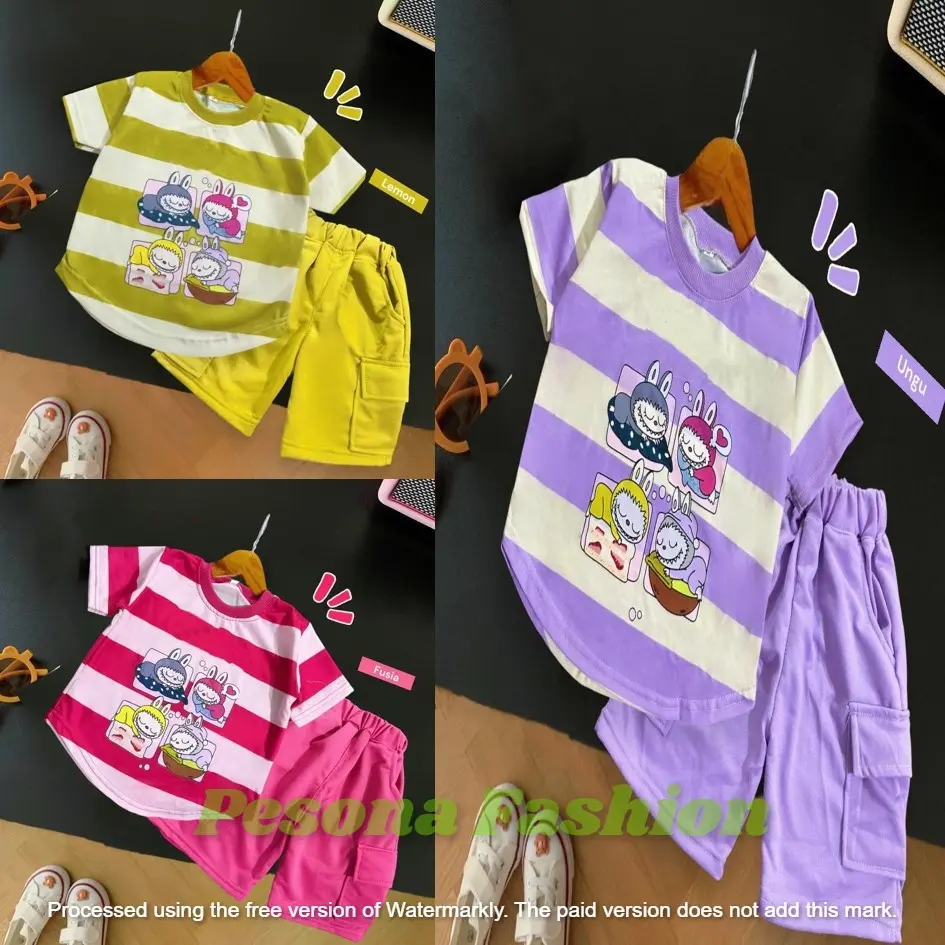 Baju anak perempuan laabubuu Setelan baju anak celana cargo pendek usia 1-12 tahun