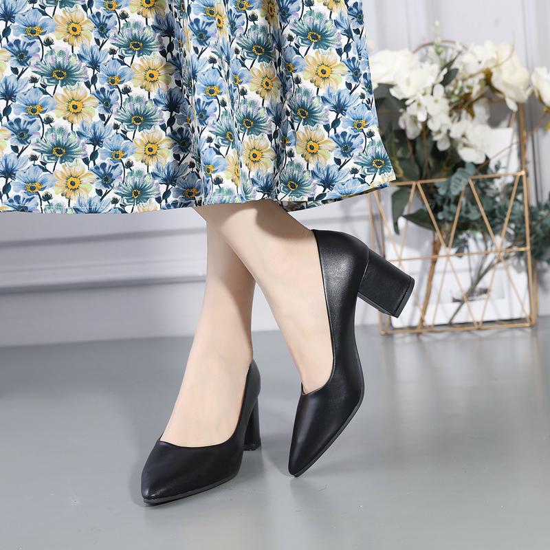 [Panda] classy 2-inch fashion pointed Toe elegant office block glossy/leather high heels For women fashion student's comfort slipon high heels close shoes with heels 8