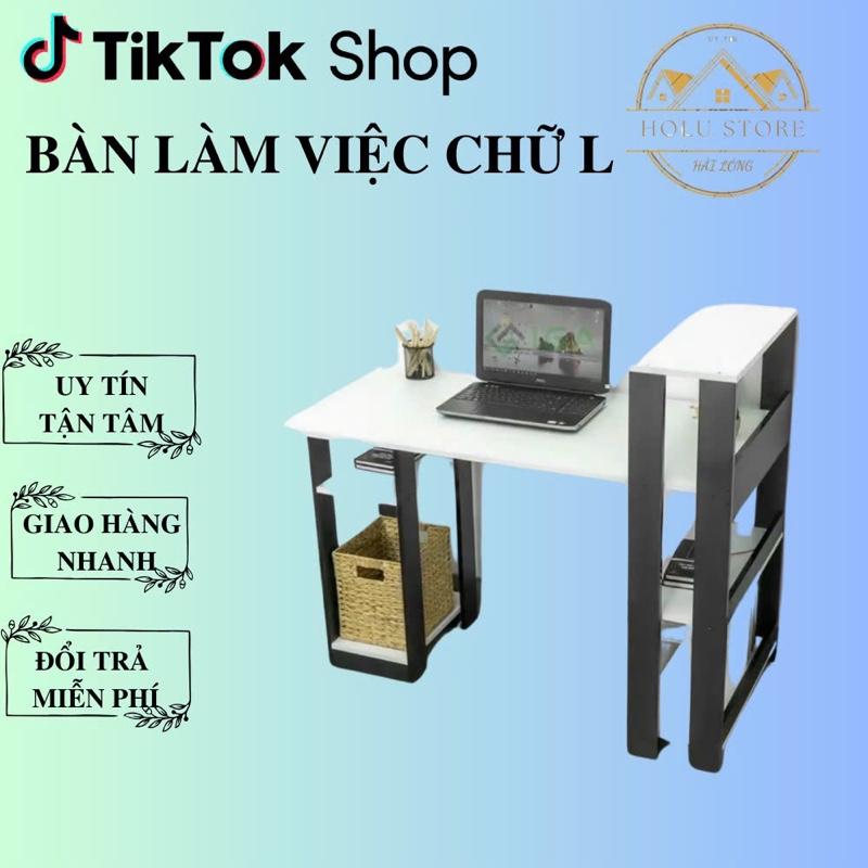 Bàn Làm Việc, Văn Phòng, Kệ Bàn Học Chữ L kết hợp với giá đựng sách. Chất liệu gỗ MDF cao cấp