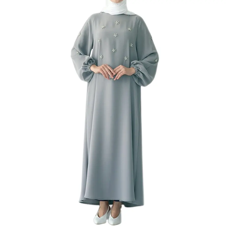 jubah muslimah fashion jubah dress jubah dubai jubah arab plain Diamond Studded Elastic Cuff Dress