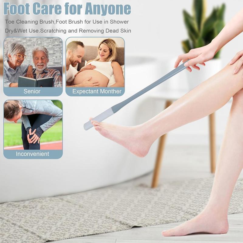 Product Introduction of 2PCS Soft Silicone Foot Wash Brush, Toe Gap Cleaning Brush, Foot Brush for Shower with Long Handle, Foot Brush with Brush Heads in Two Sizes, Foot Bath Brush for Seniors 18