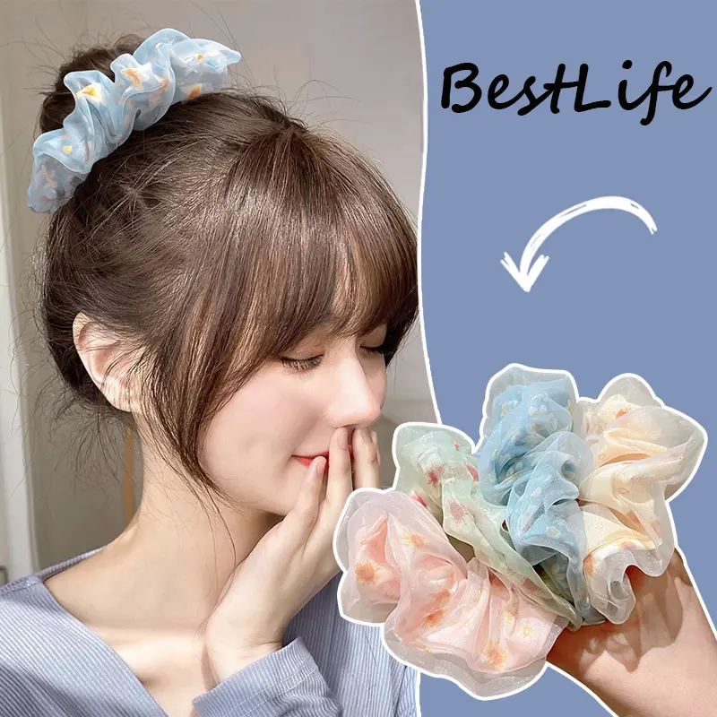 Women Large Double Layered Mesh Scrunchies Hair Ties Girls Summer Ponytail Elastic Hair Bands Headband Sweet Hair Accessories