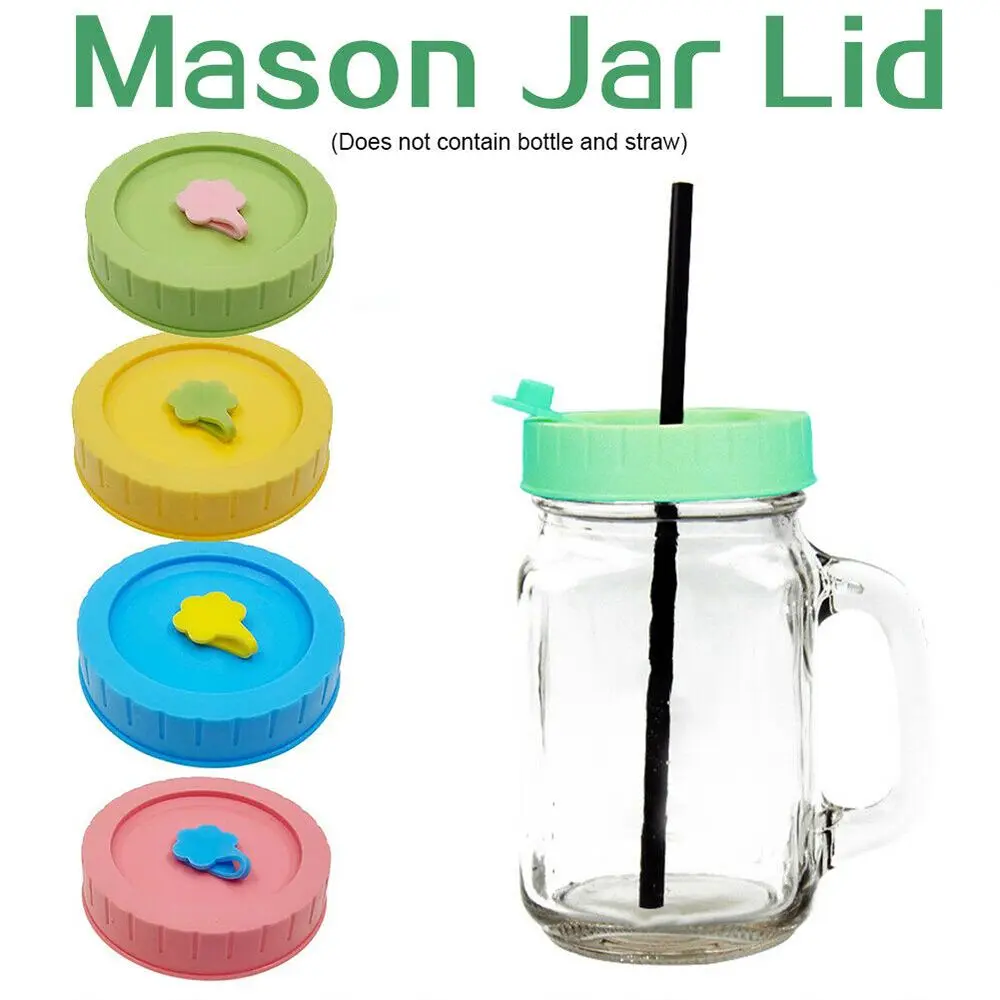 1/4Pcs Drinking Leak-Proof Food Storage With Straw Hole Mason Jar Lids Canning Lids Jar Caps