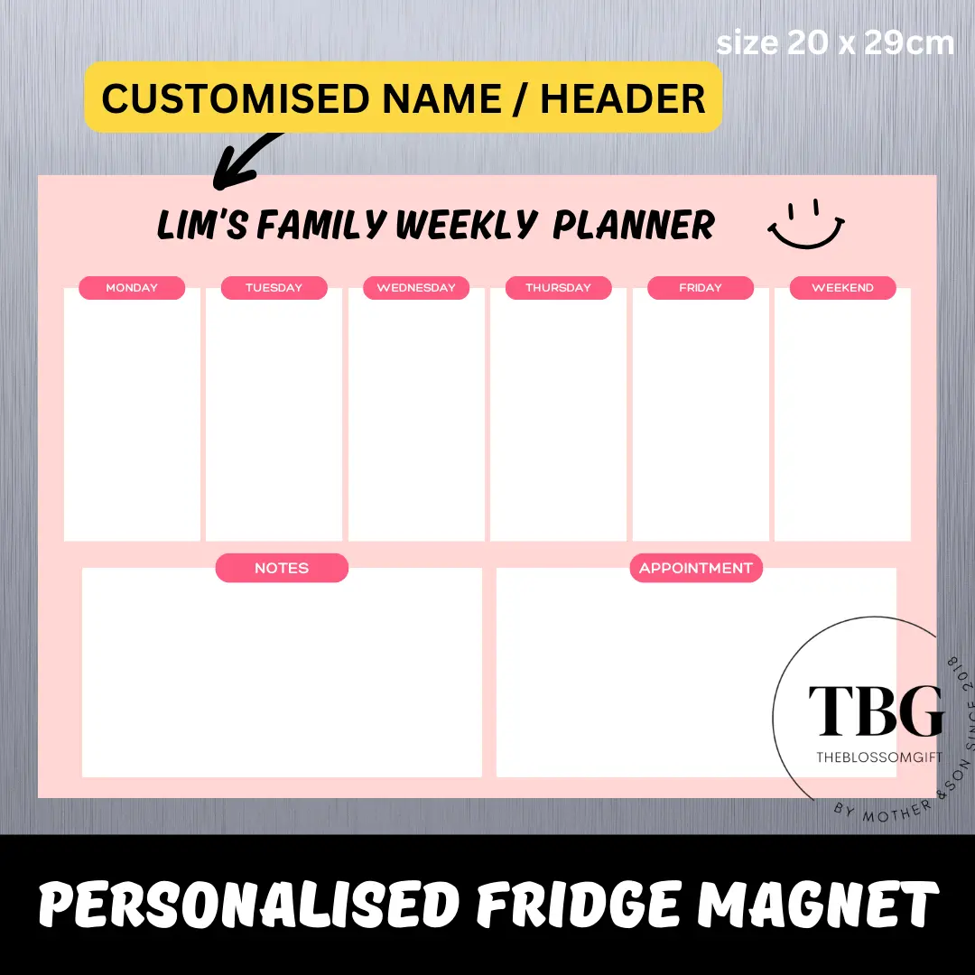 SG Seller | Personalised/Customised WEEKLY PLANNER Fridge Magnet White Board Magnetic Personalized Gift