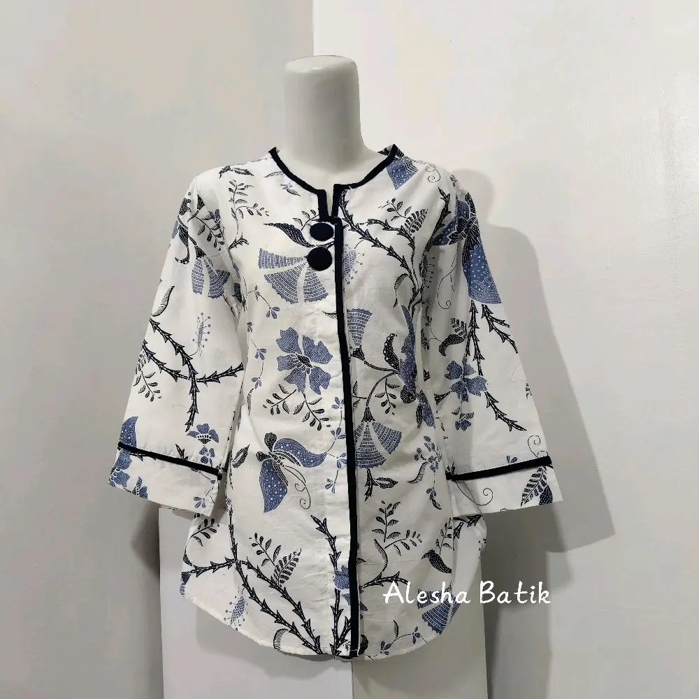 Blus Felicia/blus wanita/blus Batik/blus kerja/blus kantor/blus kondangan Atasan Panjang Katun Cewek Motif