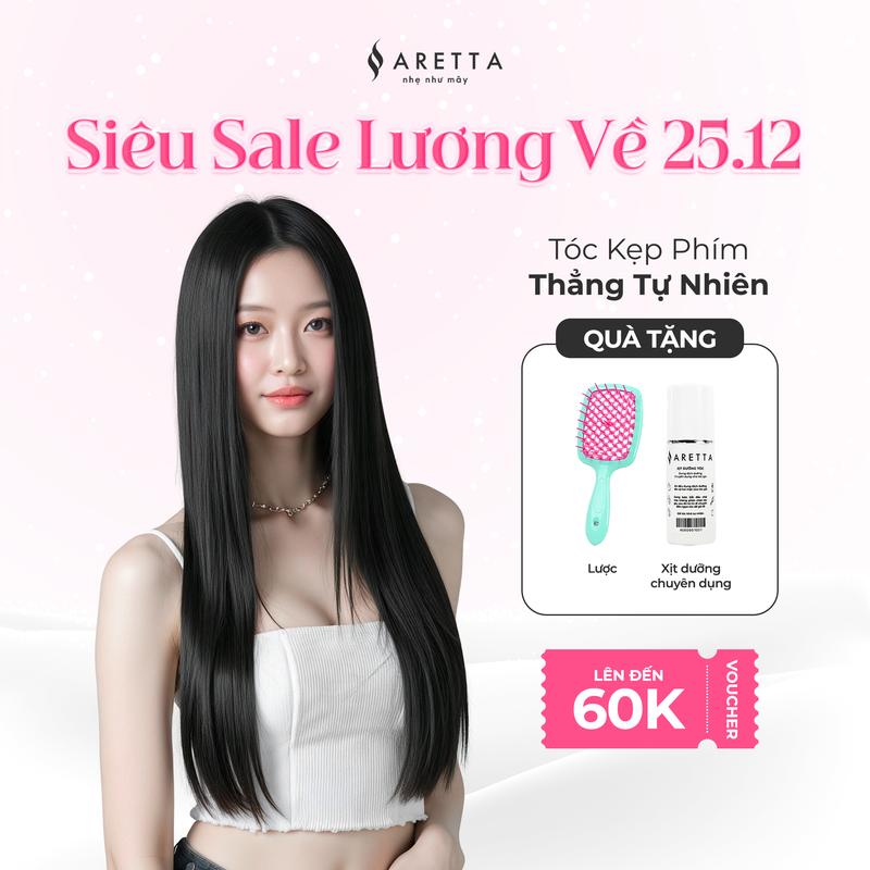   Tặng Lược Gỡ Rối Và Xịt Dưỡng Tóc  Tóc Giả Nữ Kẹp Thẳng Tự Nhiên Đuôi Set 3 Mảnh ARETTA Công Nghệ Sợi Protein Nano Mềm Nhẹ Như Tóc Thật - Tóc giả ARETTA - Trải nghiệm cảm giác nhẹ như bay 