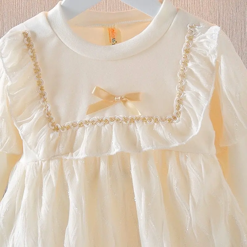 Gaun Pesta Anak Perempuan Elegant Tangan Panjang dengan Aksesoris Pita dan Glitter untuk Usia 1-5 Tahun - Fashion 7