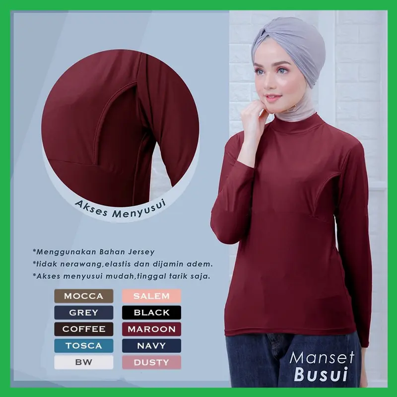 [Terlaris!!] Manset Busui  /Baju Menyusui / Kaos Ibu Menyusui  / Daleman Manset Menyusui Friendly  / Daleman Baju Gamis Abaya Kebaya Muslimah Black White 7