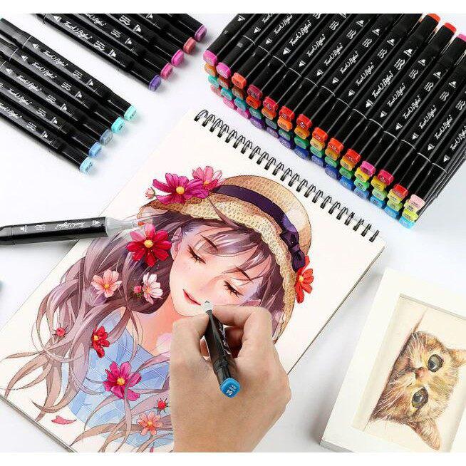 Spidol berbahan dasar minyak ujung ganda untuk lukisan anak-anak pena cat air 24-80 warna set pensil cat air lengkap 2 in 1 Markers Art Pen Plastik Stationery | Kekinian
