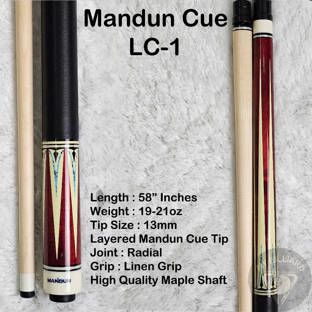 Mandun LC-1 Cue Stick Billiard 13mm - Stik Billiar Merah Mandun