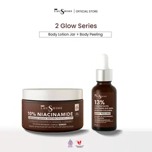 Laushine - 2 Glow Series - Paket  Bundling Body Lotion Jar + Skin Booster Body Peeling  - 9D Hyaluronic Acid + 8X Mixberries Extract, 10% Niacinamide - Mencerahkan Tubuh