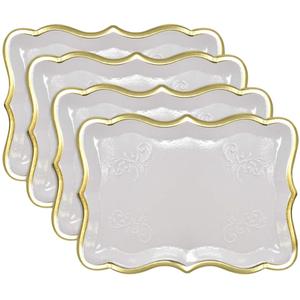 Paquete de 10 piezas: bandejas desechables de 9″×13″ con borde blanco y dorado para postres, exhibiciones y cupcakes, ideales para fiestas y bodas.