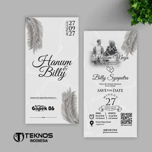 [50 PCS] UNDANGAN PERNIKAHAN SIMPLE - UNDANGAN NIKAH ELEGAN GOPEK BW GLOSSY - ELEGAN INVITATION Kertas Plastik Cards Foto