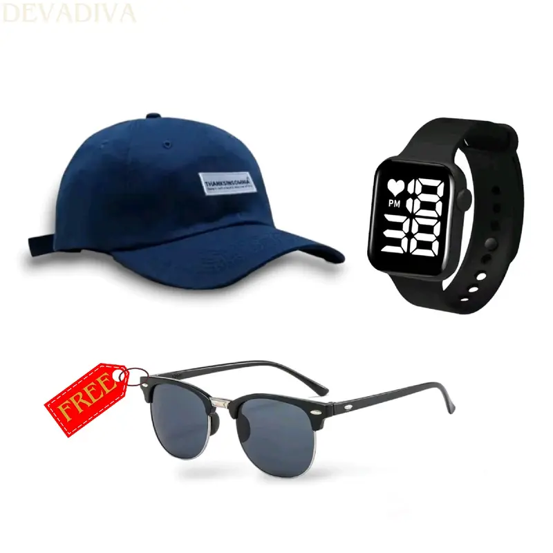 Topi Distro Thanksinsomnia - Beli 1 Dapat 3 item Topi - Jam led dan kacamata kekinian Hitam Karet Pria Pengait 0