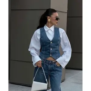 Vest Jeans Crop Wanita Cantik Korean Style Rompi Top Cewek Panjang Outer Bahan Jeans Premium Berkualitas Tahan Lama
