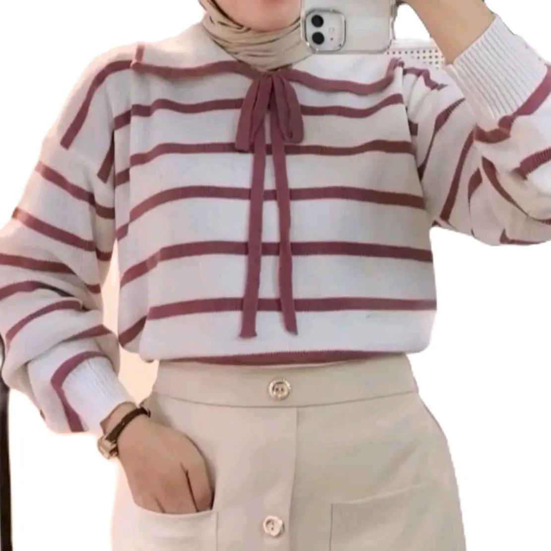 naira rajut atasan baju  wanita kerah vita Fit Panjang Sweater Tebal Top