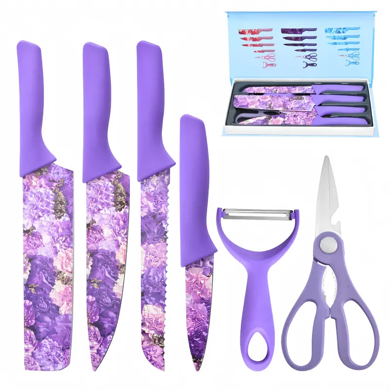 Kitchen knife Set 6in1/Pisau set lengkap / Pisau Dapur Set 6 in 1 Bahan Stainless Steel / Great Ceramic Knife Set pisau corak Kitchenware 7