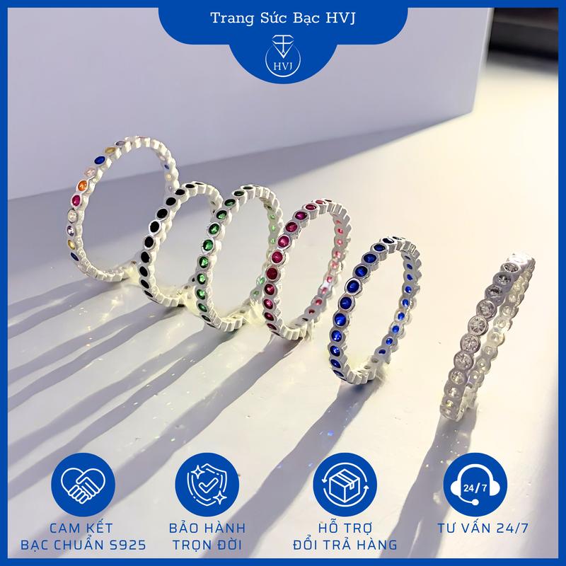 Nhẫn Nữ Rainbow Bạc S925 Đính Đá Nhẫn Đeo Ngón Út Đến Ngón Cái Có Xi Kim-Trang Sức HVJ