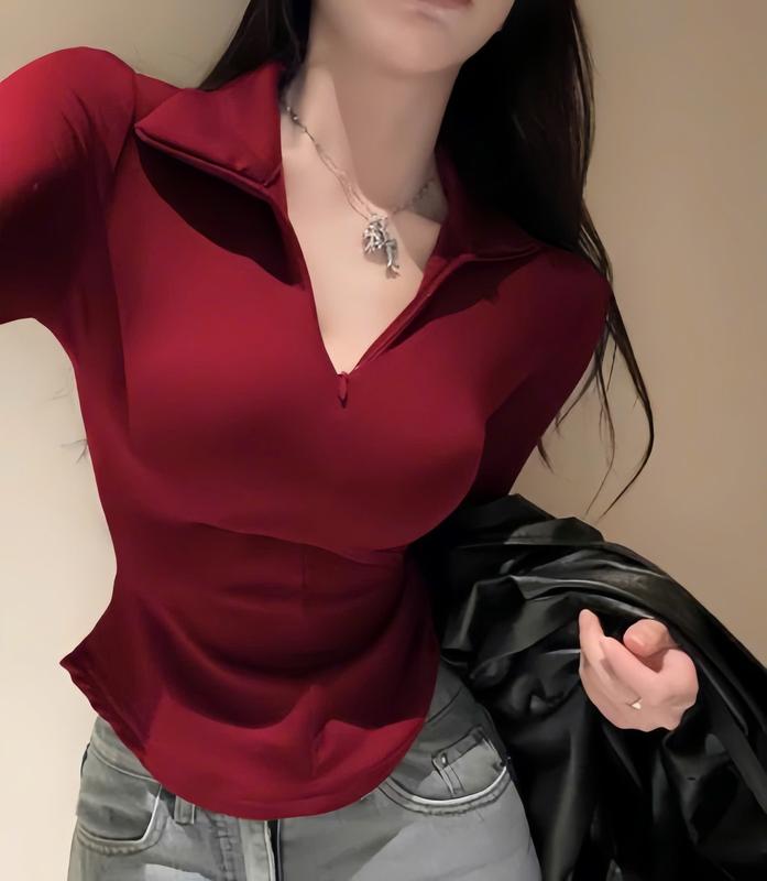 Áo Thun Nữ Cổ Bẻ Dài Tay Phối Khóa Kéo Dáng Ôm Vạt Bầu Chất Thun Tăm Hàn Mịn – BY BOOM STORE VN | BigBuy360 - bigbuy360.vn