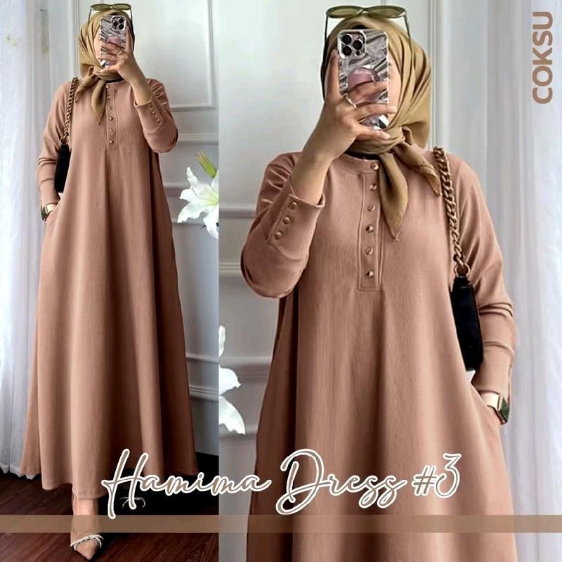Terlaris Dress wanita terbaru, Himama dress knit,Dress knit inara kancing gold premium,Gamis Wanita Muslim Dewasa Mewah Pesta Kondangan Gaun Lebaran Simple Nyaman Cantik Formal Panjang 3
