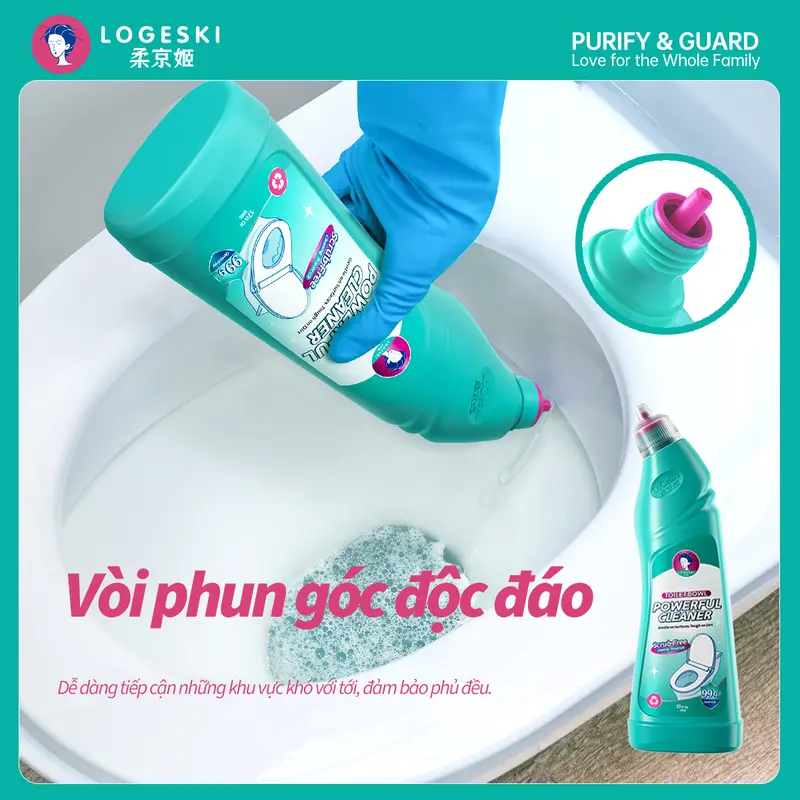 [LIVE] Nước tẩy bồn cầu Logeski, Sạch không cần chà, công thức kiềm, khử trùng và khử mùi - 500ml × 3 chai, dùng để làm sạch lát gạch và kính 7