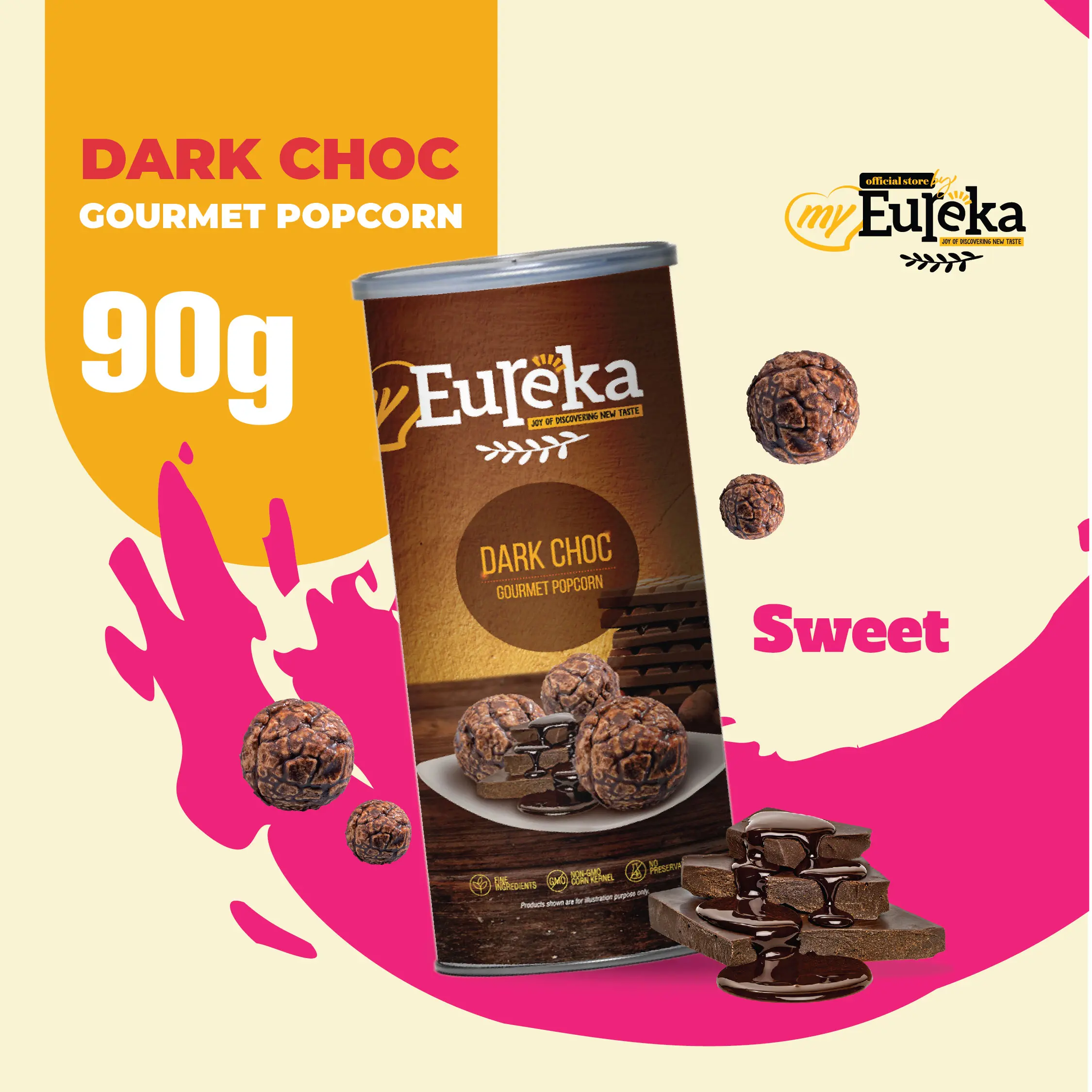 Eureka Dark Choc Popcorn 90g Canister Sweet Treat