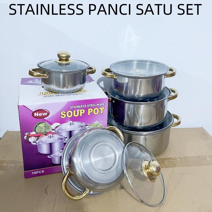 CUCI GUDANGGG !!! Panci 1 set isi 5 merk DNN SUP POT Stainless steel PANCI kukusan tutup glass 2