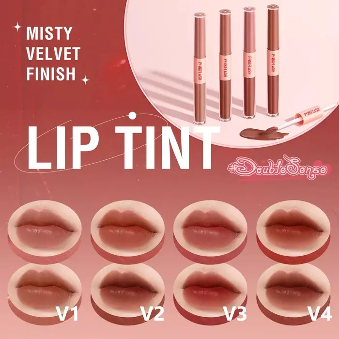 PINKFLASH 2 In 1 Dual-ended Matte Lipstick Liquid Lipstick Velvet Tint Duo Liquid Lipstik Ombre Tahan Lama 1
