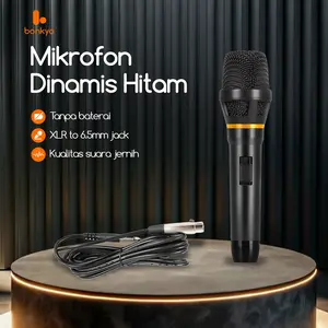 Bonkyo Mikrofon Dinamis Hitam Profesional Tanpa Baterai Jack 6.5mm XLR to 6.5mm Kualitas Suara Jernih Cocok untuk Karaoke & Konser