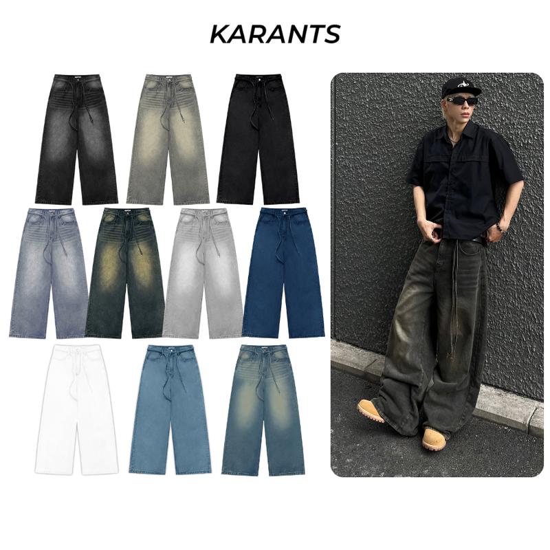 Quần Jeans Suông XS-4XL Karants Ống Siêu Rộng Local Brand Streetwear Hot Trend tặng kèm dây - KQ99
