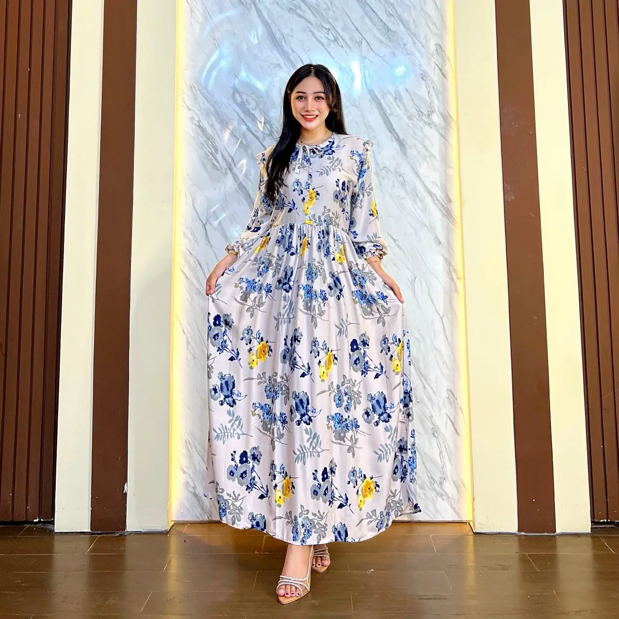 MIDI DRESS RUFFLE By Aurelcollections rayon diamond premium