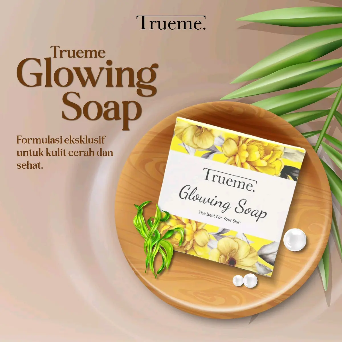 Sabun Kecantikan Trueme Glowing Soap untuk Mencerahkan dan Mengencangkan Kulit Wajah - Kusam, Aging, Pria, Hitam