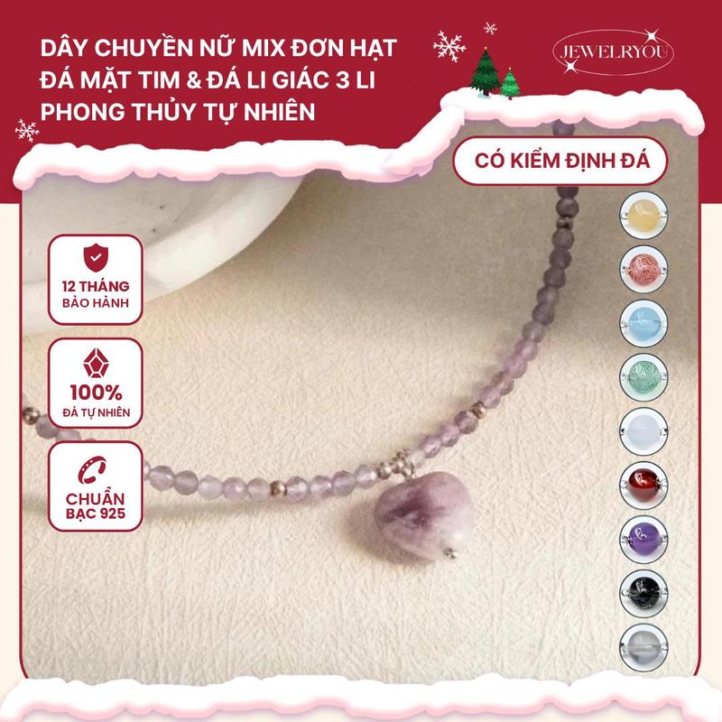 Dây chuyền nữ JEWELRYOU HEART CHARM mix đá năng lượng tự nhiên cắt giác và đá trái tim - Jew115