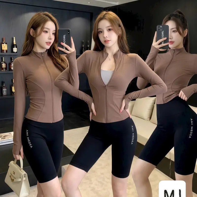 (Hàng Quảng Châu Loại 1) Form nhỏ - Áo khoác nữ tập gym, yoga chống nắng, chống UV chất dệt kim lạnh thoáng khí co dãn 4 chiều