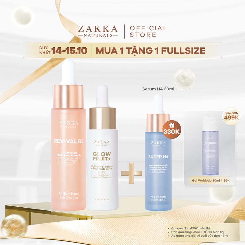 Bộ Đôi Zakka Naturals Tinh Chất Vitamin C GlowFruit+ 20ml và Serum Revival B3 30ml Hỗ Trợ Làm Đều Màu Và Hỗ Trợ Sáng Da