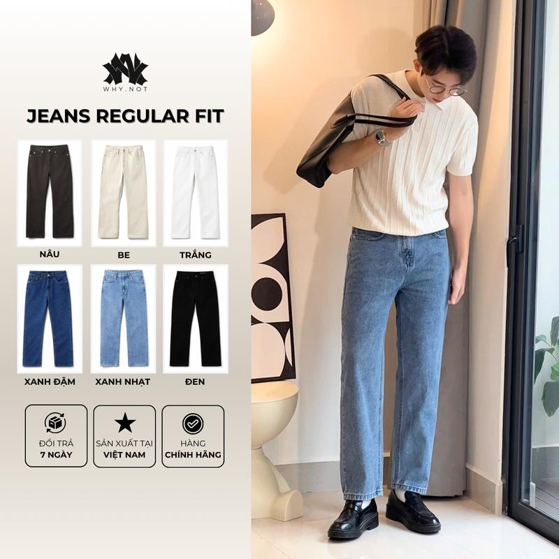   WHY.NOT  QUẦN JEAN NAM FORM BAGGY MÀU XANH QUẦN JEAN NAM SUÔNG TRƠN TRẮNG ĐEN NÂU BE XANH QUẦN BÒ NAM CẠP CAO Size S-7XL CHÍNH HÃNG MADE IN VIỆT NAM 