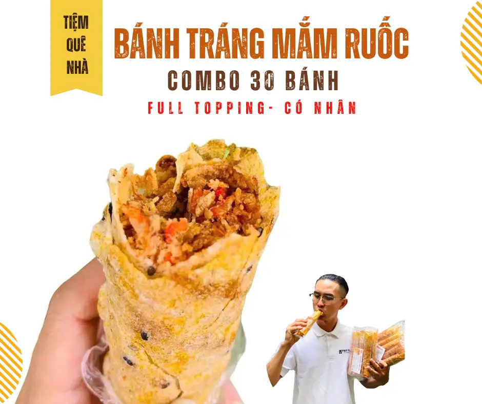 FULL TOPPING - COMBO 30 Bánh Tráng Nướng Mắm Ruốc  (KO CAY) - Đặc Sản Phan Rang - Tiệm Quê Nhà