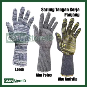 [1/3/6/12 Pasang] Sarung Tangan Kerja Warna Lorek Panjang BANTENG untuk Kebun Sawit W877