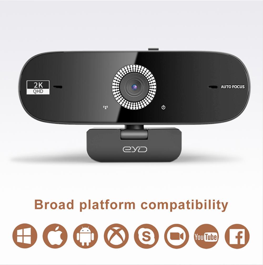 EYD 2K Webcam Autofocus Mikrofon internal Tutup Lensa Privasi Rotasi 360 Untuk USB Laptop Komputer PC Camera PC02 Kamera Windows/Linux/Android/MacOS
