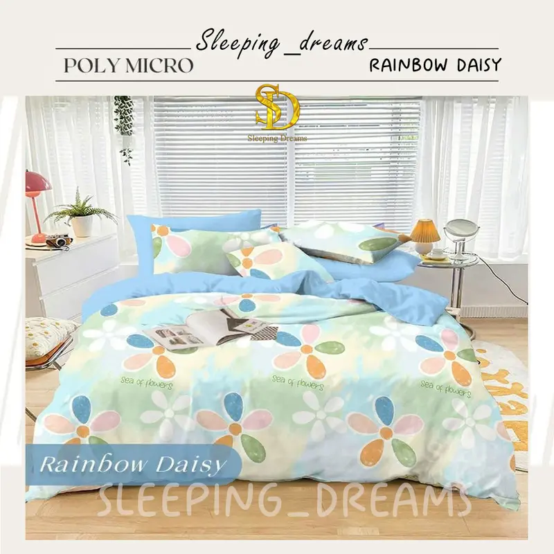Set Sprei Anti Geser Motif RAINBOW DAISY Grade A 180x200 160x200 120x200 dengan Sarung Bantal dan Sarung Guling 0